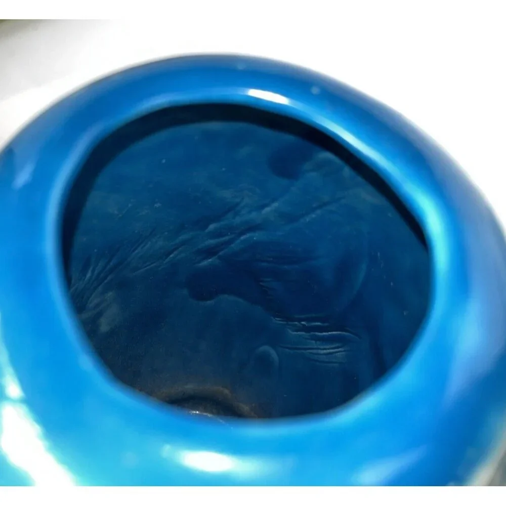Signed 7” Tall Bright Blue & White Woodland Scene Bud Vase (Ginger Jar W/O Lid)